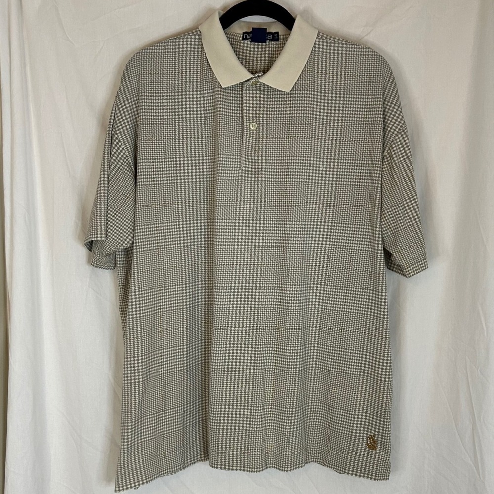 Nautica Mens‎ Polo Shirt L Gray Houndstooth Pima Cotton Short Sleeve